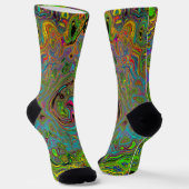 Groovy Abstract Retro Lime Green en Blue Swirl Sokken (Gebogen)