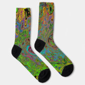 Groovy Abstract Retro Lime Green en Blue Swirl Sokken (Rechts)
