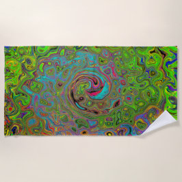 Groovy Abstract Retro Lime Green en Blue Swirl Strandlaken