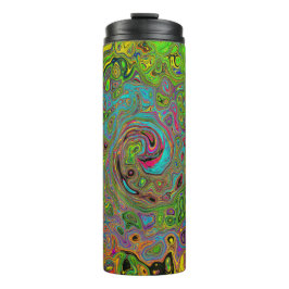 Groovy Abstract Retro Lime Green en Blue Swirl Thermosbeker