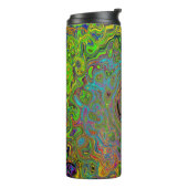 Groovy Abstract Retro Lime Green en Blue Swirl Thermosbeker (Gedraaid links)