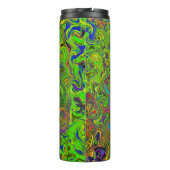 Groovy Abstract Retro Lime Green en Blue Swirl Thermosbeker (Achterkant)