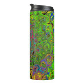 Groovy Abstract Retro Lime Green en Blue Swirl Thermosbeker (Geroteerd rechts)