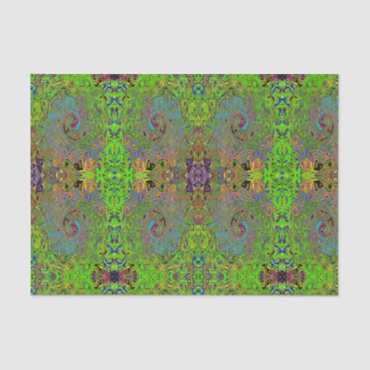 Groovy Abstract Retro Lime Green en Blue Swirl Tissuepapier (Voorkant)