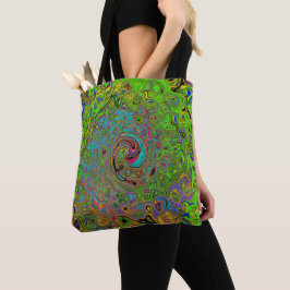 Groovy Abstract Retro Lime Green en Blue Swirl Tote Bag