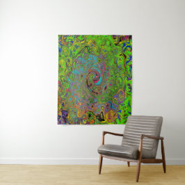 Groovy Abstract Retro Lime Green en Blue Swirl Wandkleed