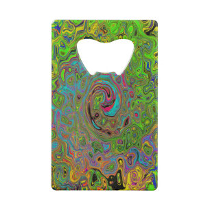 Groovy Abstract Retro Limegroene en Blauwe Draaiko Creditkaart Flessenopener