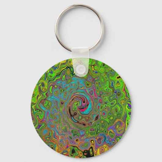 Groovy Abstract Retro Limegroene en Blauwe Draaiko Sleutelhanger (Voorkant)