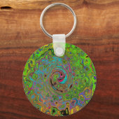Groovy Abstract Retro Limegroene en Blauwe Draaiko Sleutelhanger (Voorkant)