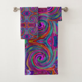 Groovy Abstract Retro Magenta Dark Rainbow Swirl Bad Handdoek