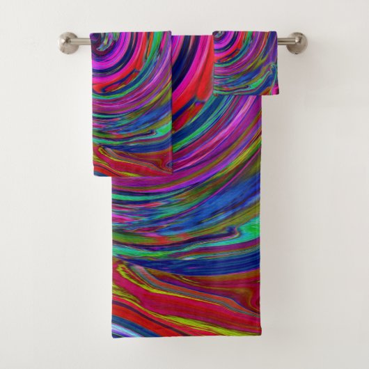 Groovy Abstract Retro Magenta Dark Rainbow Swirl Bad Handdoek (Insitu)
