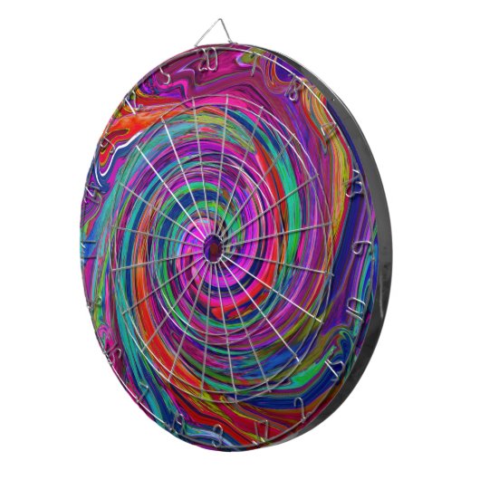Groovy Abstract Retro Magenta Dark Rainbow Swirl Dartbord (Voorkant Rechts)