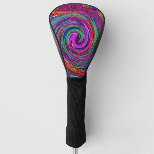 Groovy Abstract Retro Magenta Dark Rainbow Swirl Golfheadcover (Voorkant)