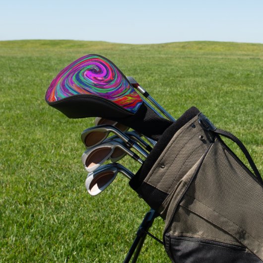 Groovy Abstract Retro Magenta Dark Rainbow Swirl Golfheadcover (Insitu)