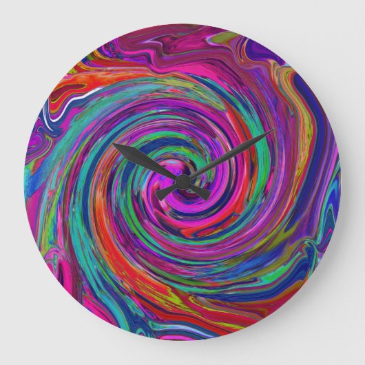 Groovy Abstract Retro Magenta Dark Rainbow Swirl Grote Klok (Voorkant)