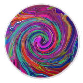 Groovy Abstract Retro Magenta Dark Rainbow Swirl Keramische Knop (Voorkant)