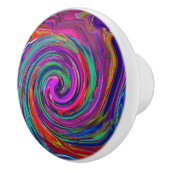 Groovy Abstract Retro Magenta Dark Rainbow Swirl Keramische Knop (Rechts)
