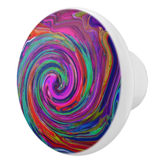 Groovy Abstract Retro Magenta Dark Rainbow Swirl Keramische Knop (Rechts)