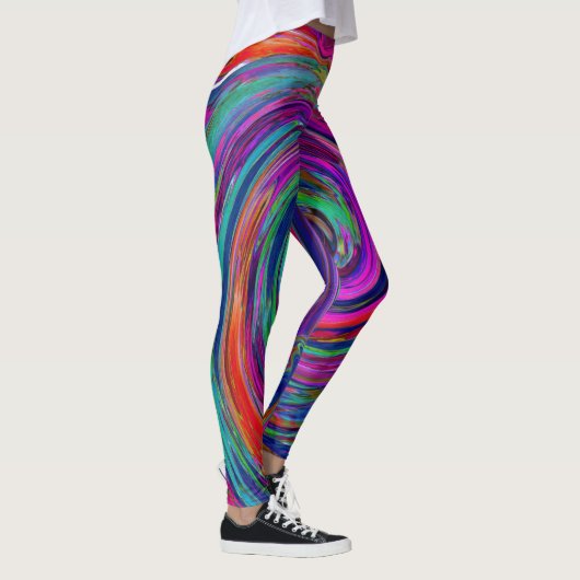 Groovy Abstract Retro Magenta Dark Rainbow Swirl Leggings (Rechts)