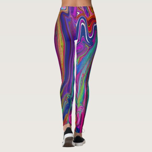 Groovy Abstract Retro Magenta Dark Rainbow Swirl Leggings (Achterkant)
