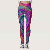 Groovy Abstract Retro Magenta Dark Rainbow Swirl Leggings (Voorkant)