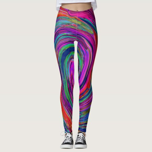 Groovy Abstract Retro Magenta Dark Rainbow Swirl Leggings (Voorkant)