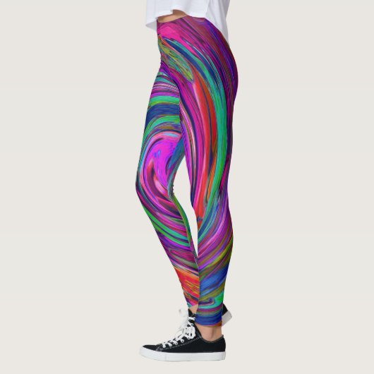 Groovy Abstract Retro Magenta Dark Rainbow Swirl Leggings (Links)