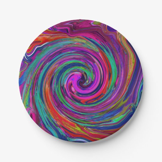 Groovy Abstract Retro Magenta Dark Rainbow Swirl Papieren Bordje (Voorkant)