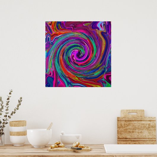 Groovy Abstract Retro Magenta Dark Rainbow Swirl Poster (Keuken)