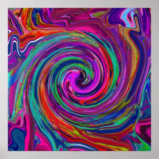 Groovy Abstract Retro Magenta Dark Rainbow Swirl Poster (Voorkant)