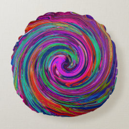 Groovy Abstract Retro Magenta Dark Rainbow Swirl Rond Kussen