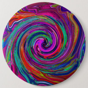 Groovy Abstract Retro Magenta Dark Rainbow Swirl Ronde Button 6,0 Cm