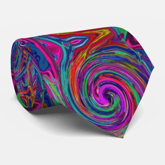 Groovy Abstract Retro Magenta Dark Rainbow Swirl Stropdas (Opgerold)
