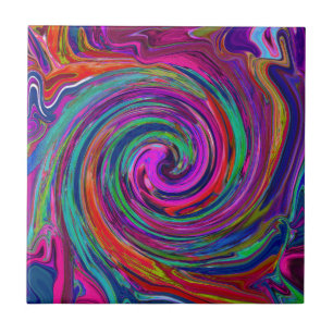 Groovy Abstract Retro Magenta Dark Rainbow Swirl Tegeltje