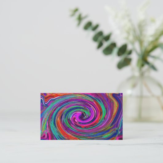 Groovy Abstract Retro Magenta Dark Rainbow Swirl Visitekaartje (Staand voorkant)
