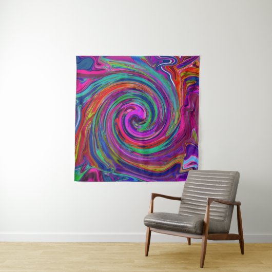 Groovy Abstract Retro Magenta Dark Rainbow Swirl Wandkleed (In Situ (horizontaal))