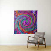 Groovy Abstract Retro Magenta Dark Rainbow Swirl Wandkleed (In situ)