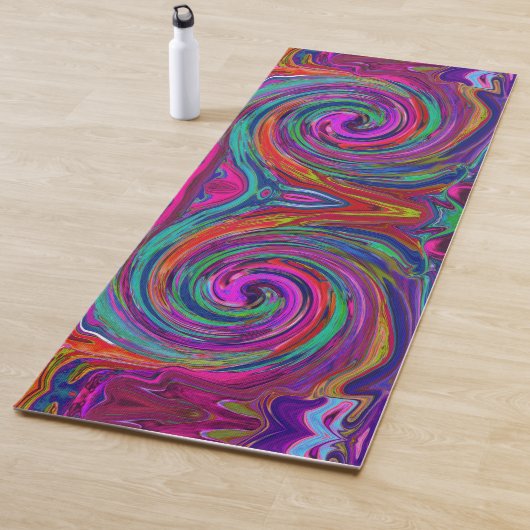 Groovy Abstract Retro Magenta Dark Rainbow Swirl Yogamat (In situ)