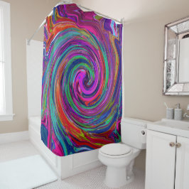 Groovy Abstract Retro Magenta Donkere Regenboog We Douchegordijn
