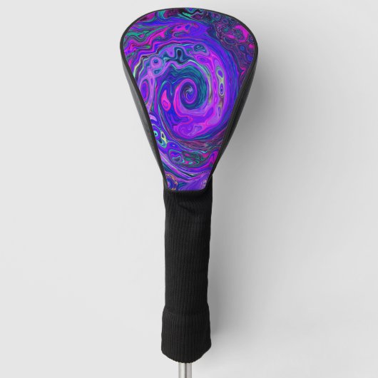 Groovy Abstract Retro Magenta en Paars Swirl Golfheadcover (Voorkant)