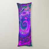 Groovy Abstract Retro Magenta en Paars Swirl Lichaamskussen (Achterkant (Verticaal))