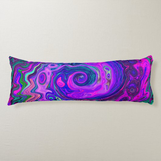 Groovy Abstract Retro Magenta en Paars Swirl Lichaamskussen (Voorkant)