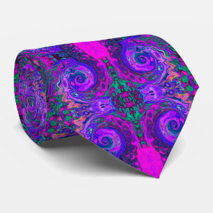 Groovy Abstract Retro Magenta en Paars Swirl Stropdas