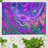 Groovy Abstract Retro Magenta en Paars Swirl Theedoek (Gevouwen)