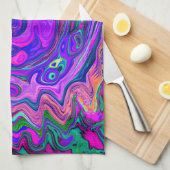 Groovy Abstract Retro Magenta en Paars Swirl Theedoek (Quarter Fold)