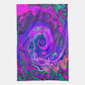 Groovy Abstract Retro Magenta en Paars Swirl Theedoek (Verticaal)