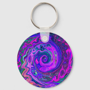 Groovy Abstract Retro Magenta en Paarse Draaikolk Sleutelhanger