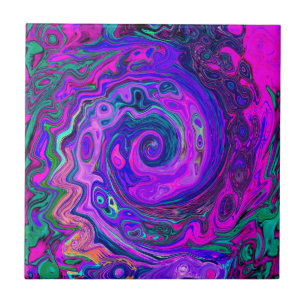 Groovy Abstract Retro Magenta en Paarse Draaikolk Tegeltje