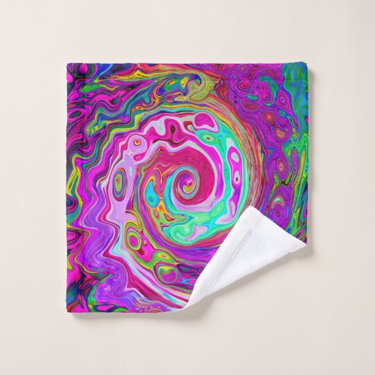 Groovy Abstract Retro Magenta Rainbow Swirl Bad Handdoek (Wasdoekje)