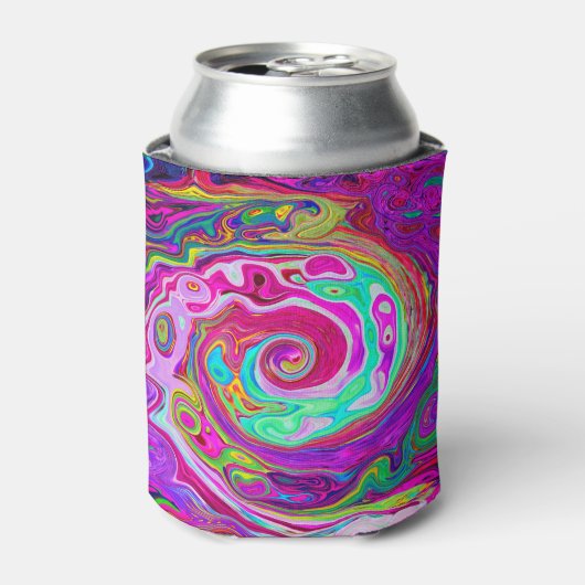 Groovy Abstract Retro Magenta Rainbow Swirl Blikjeskoeler (Blikje Voorkant)